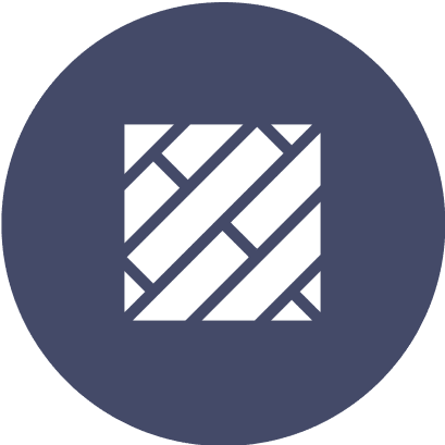 Customized Flooring Options White parquet floor pattern icon on a dark blue circular background.